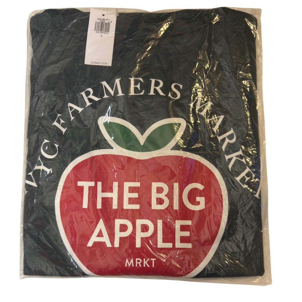 Old Navy Black Tee with Red Apple Graphic